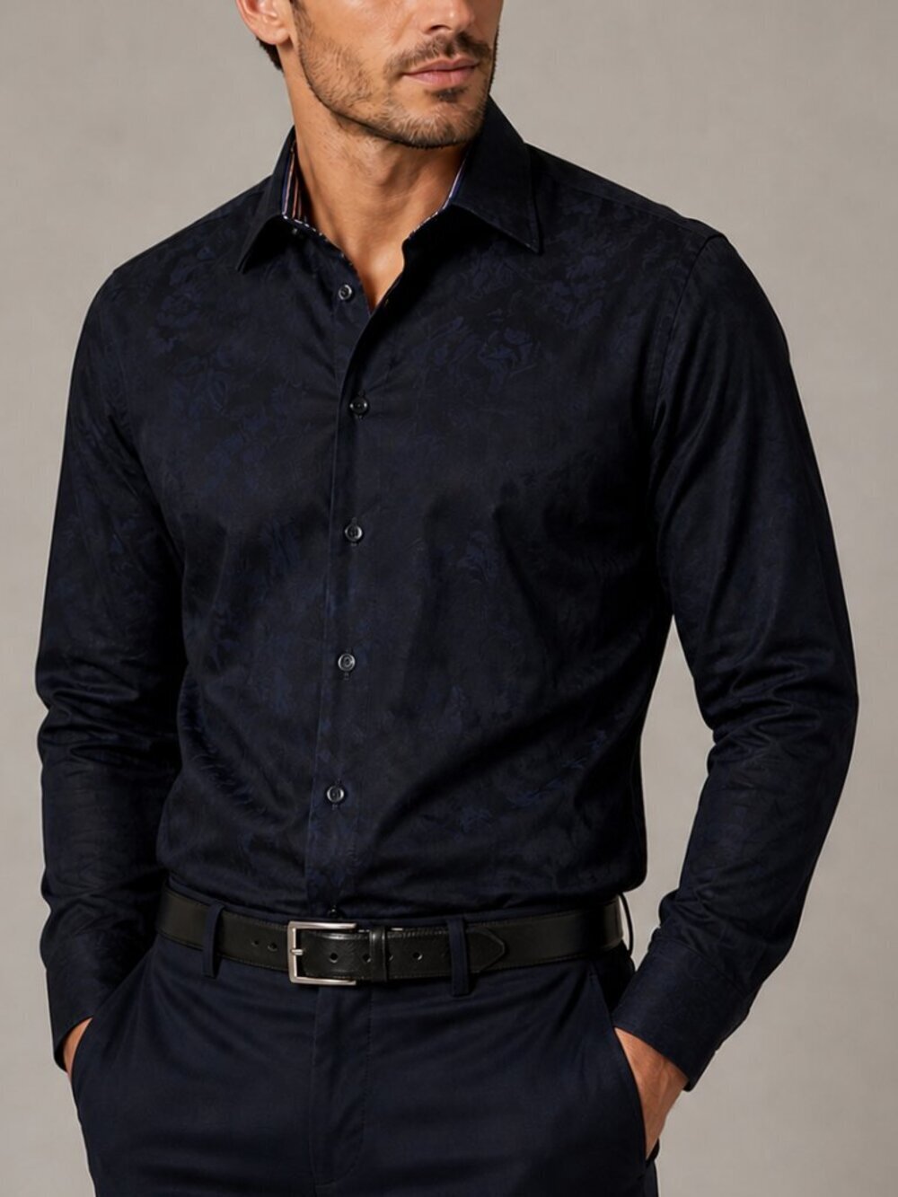 Robert Graham Dark Blue Pattern Dress Shirt Size Large Tall